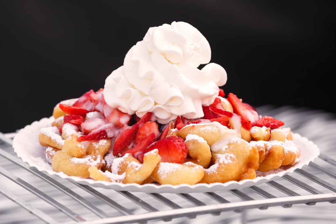 Funnel Cake with Strawberries and Whipped Cream