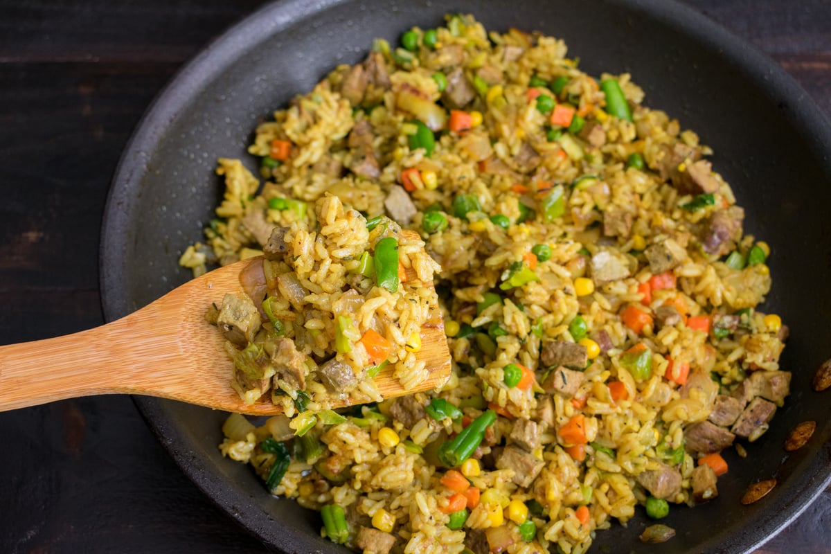 Nigerian Fried Rice with Liver and Mixed Vegetables